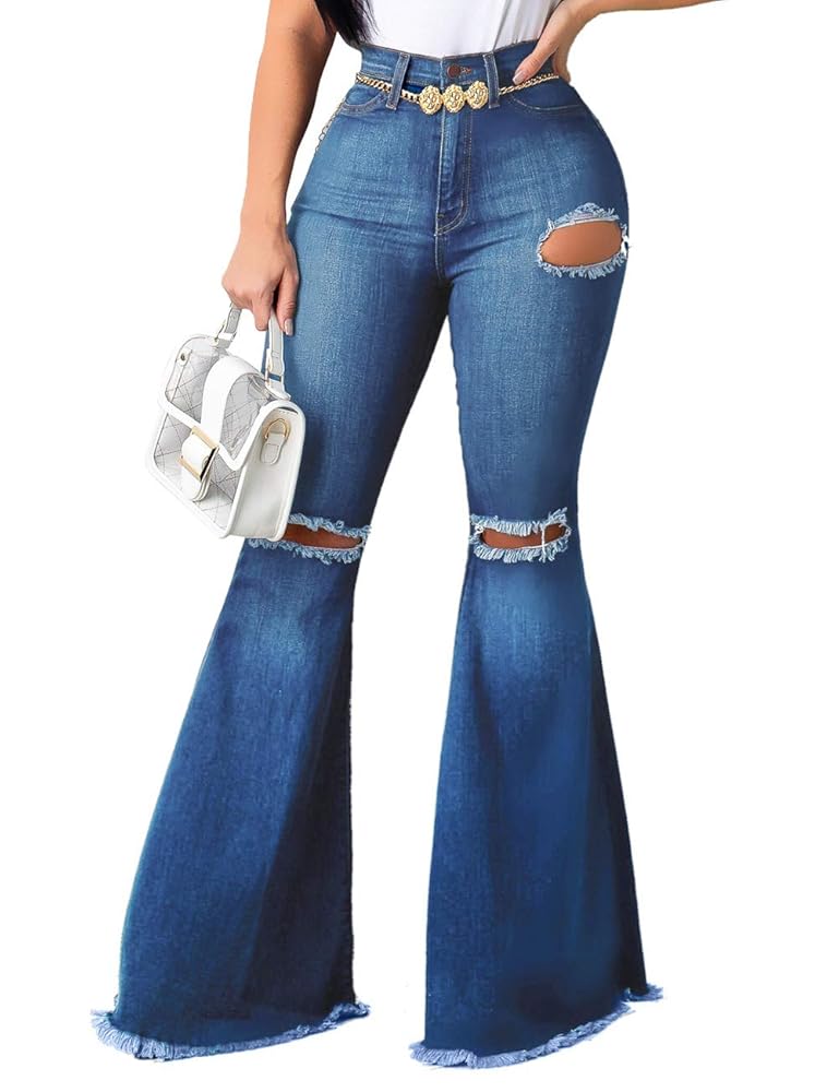 本日までHIGH WAIST BELL-BOTTOM DENIM PANTS ZAKAY High Waisted Bell Bottom Jeans for Women Flare Jeans